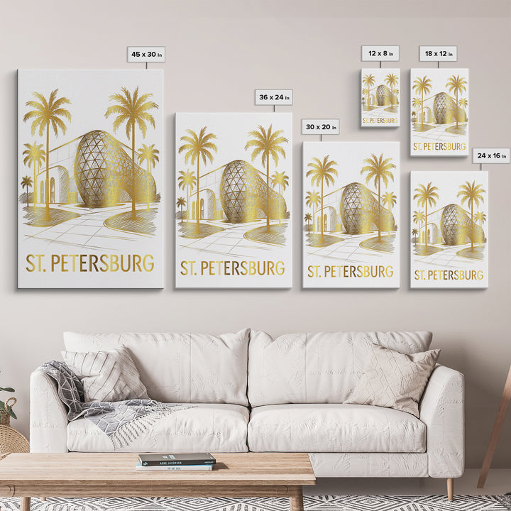 St Petersburg Travel Poster, Canvas Print, White And Gold Sketch Art, St Petersburg Art Print, City Illustration, Travel Wall Decor