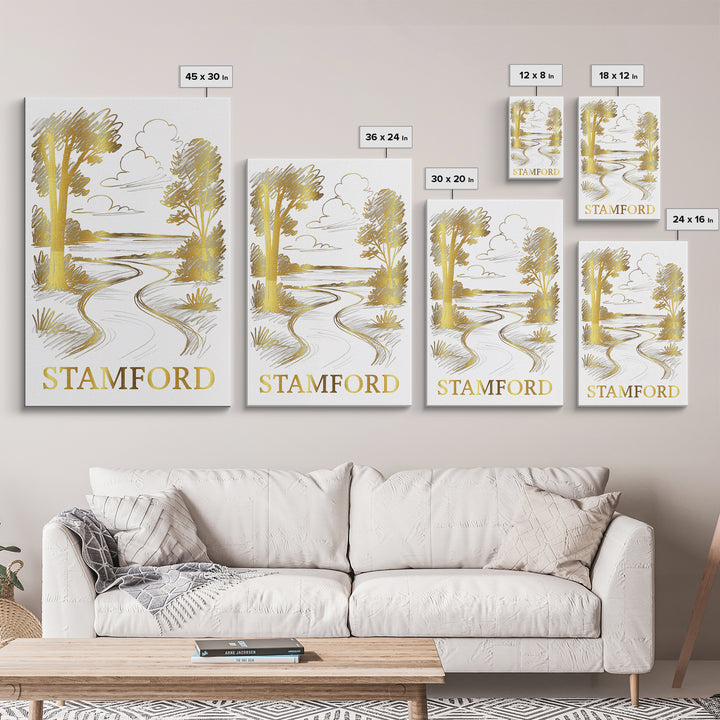 Stamford Travel Poster, Framed Canvas Print, Elegant City Illustration, Stamford Art Print, City Travel Prints, Travel Poster Set