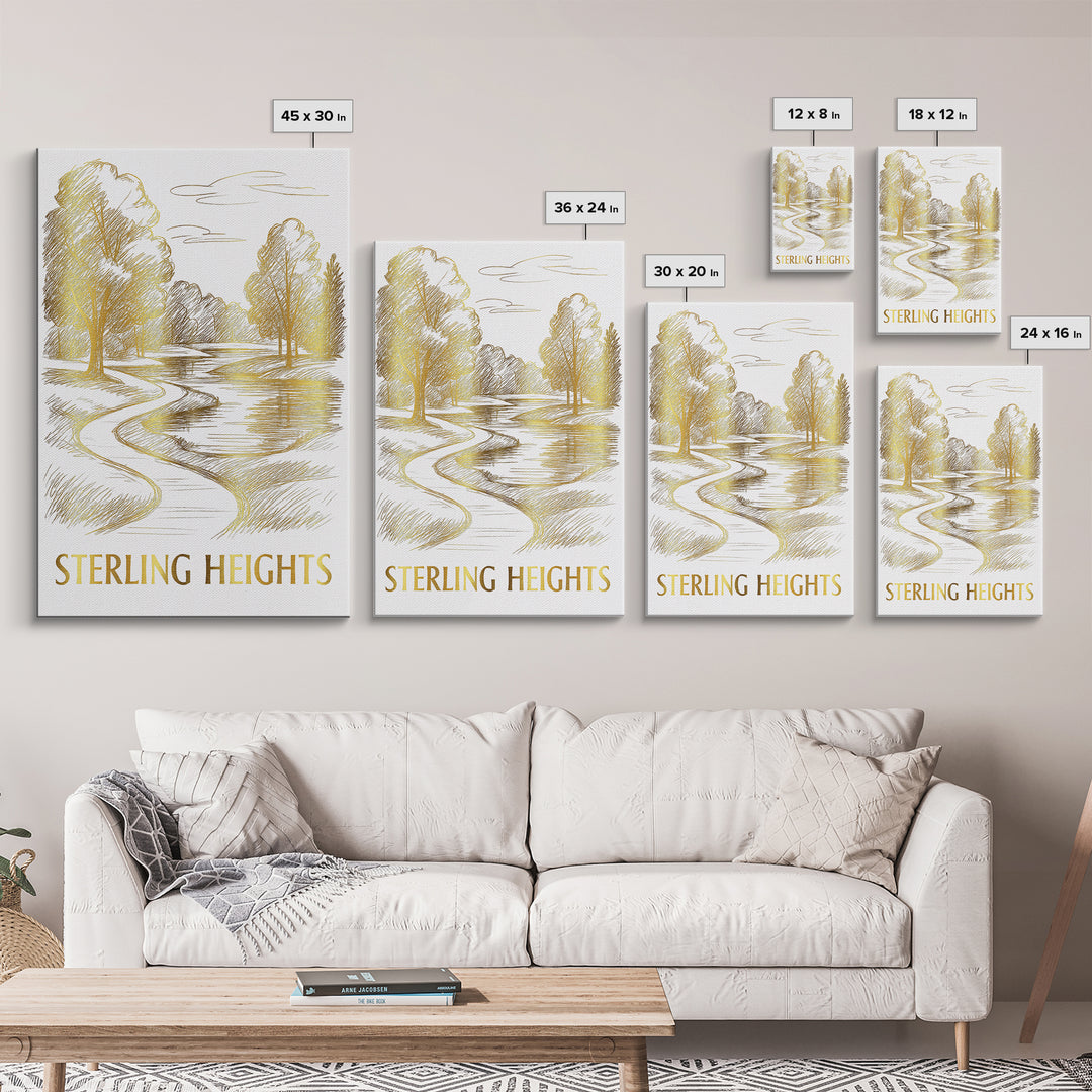 Sterling Heights Travel Poster, Canvas Print, Elegant City Illustration, Sterling Heights Wall Art, Modern Wall Decor, Watercolor Skyline