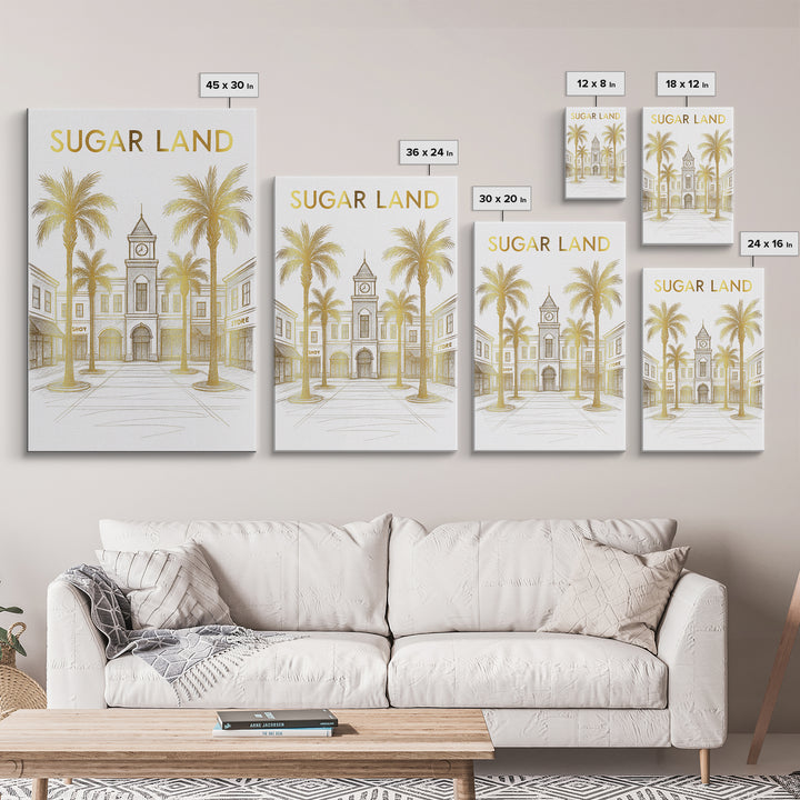 Sugar Land Travel Poster, Canvas Print, Elegant City Illustration, Sugar Land Wall Art, Watercolor Downtown Skyline, Travel Poster Art