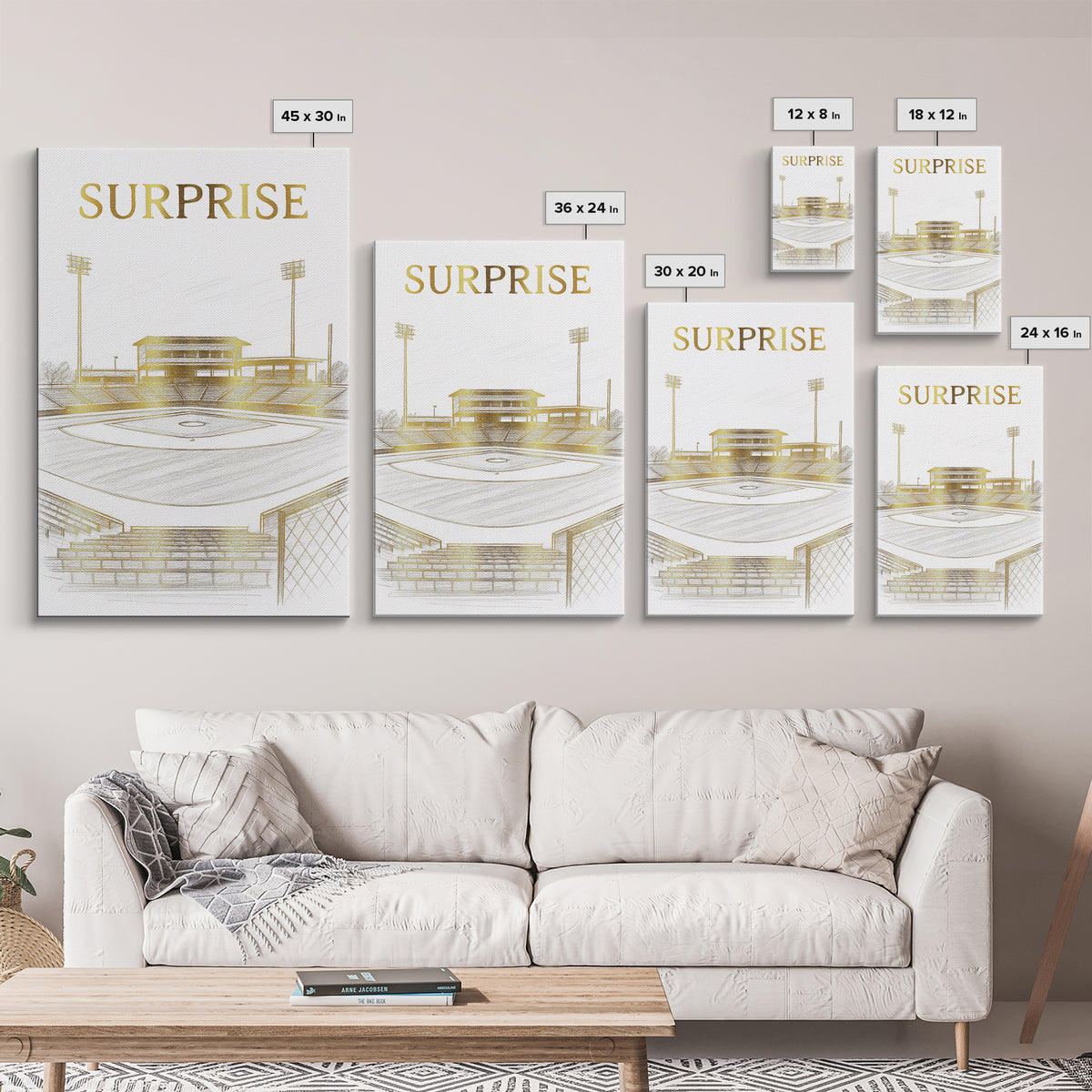 Surprise Arizona Travel Poster, Canvas Print, Gold Line Drawing Wall Art, Surprise Art Print, Travel Art, Travel Poster Set, Home Decor