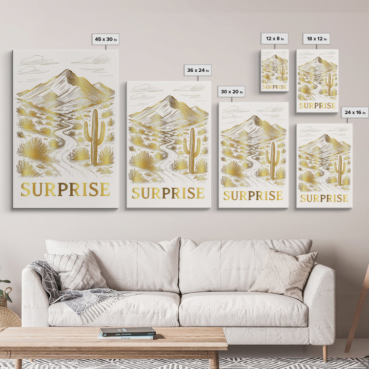Surprise Travel Poster, Canvas Print, Elegant City Illustration, Surprise City Art, Retro Travel Print, Watercolor Cityscape, Wall Art