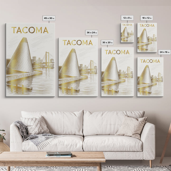 Tacoma Washington Travel Poster, Framed Canvas Print, Elegant City Illustration, Tacoma City Art, Mid Century Wall Art, Travel Poster Set