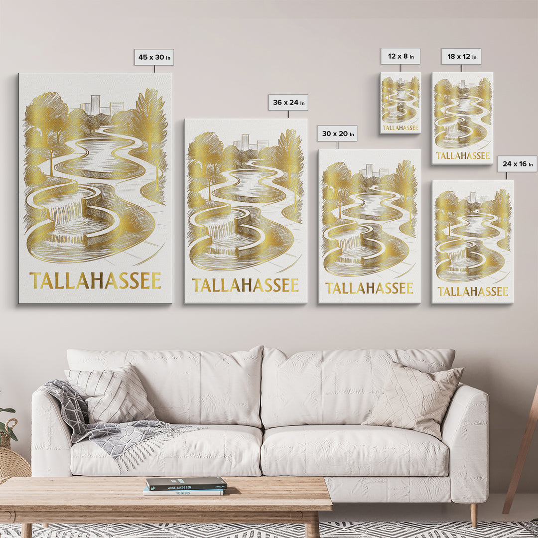 Tallahassee Travel Poster, Canvas Print, White And Gold Sketch Art, Tallahassee Art Print, Watercolor City Skyline, Travel Art Print