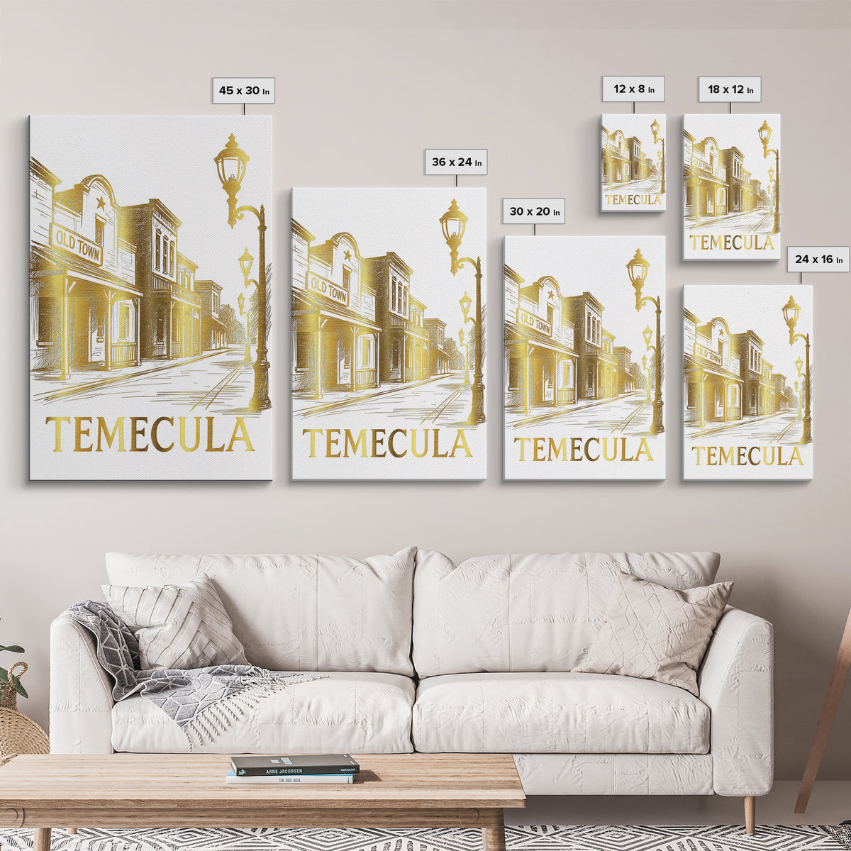 Temecula Travel Poster, Canvas Print, White And Gold Sketch Art, Temecula Travel Art, Vintage City Poster, Travel Poster Art, Design 2