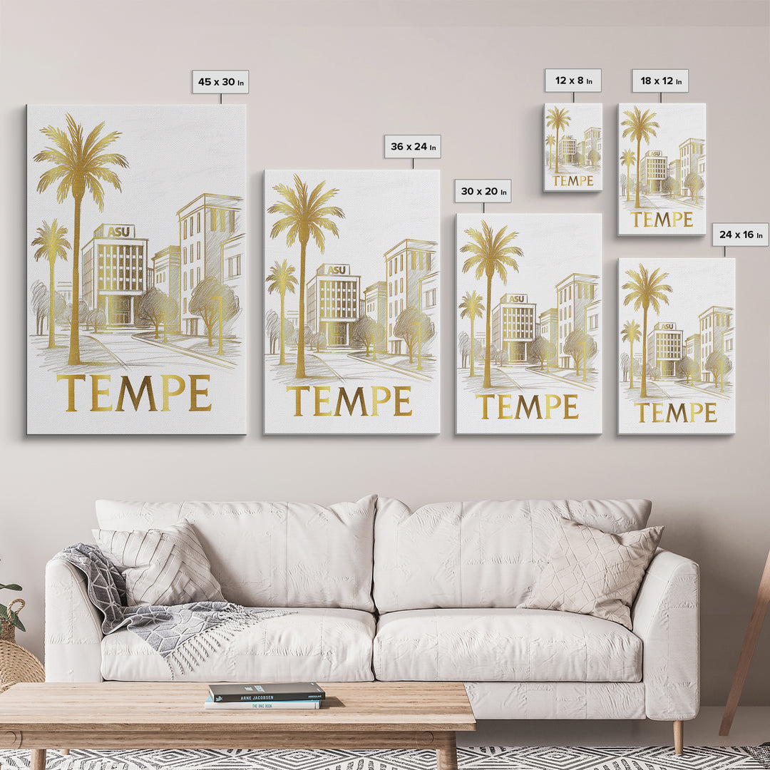 Tempe Travel Poster, Canvas Print, Gold Line Drawing Wall Art, Tempe Art Print, Eclectic Wall Decor, Modern Wall Decor, Retro Travel Print