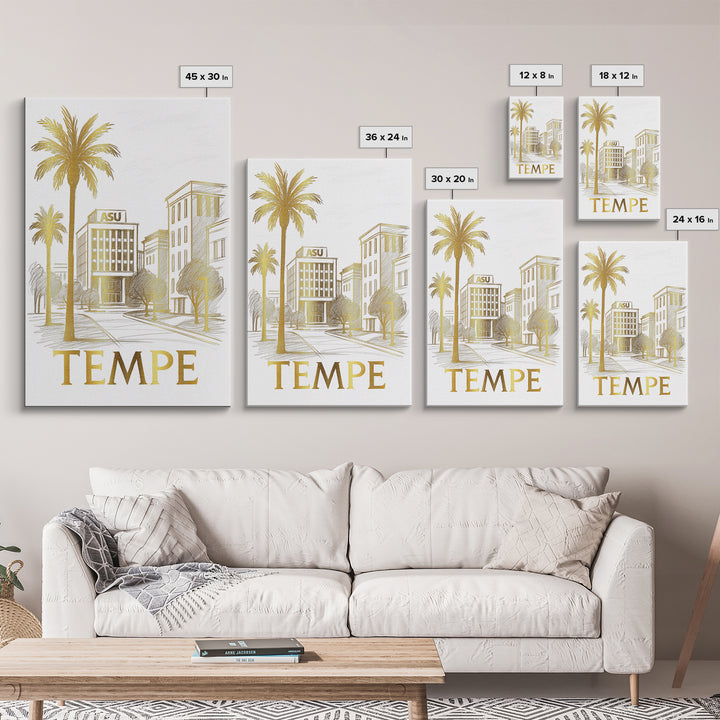 Tempe Travel Poster, Canvas Print, Gold Line Drawing Wall Art, Tempe Art Print, Eclectic Wall Decor, Modern Wall Decor, Retro Travel Print