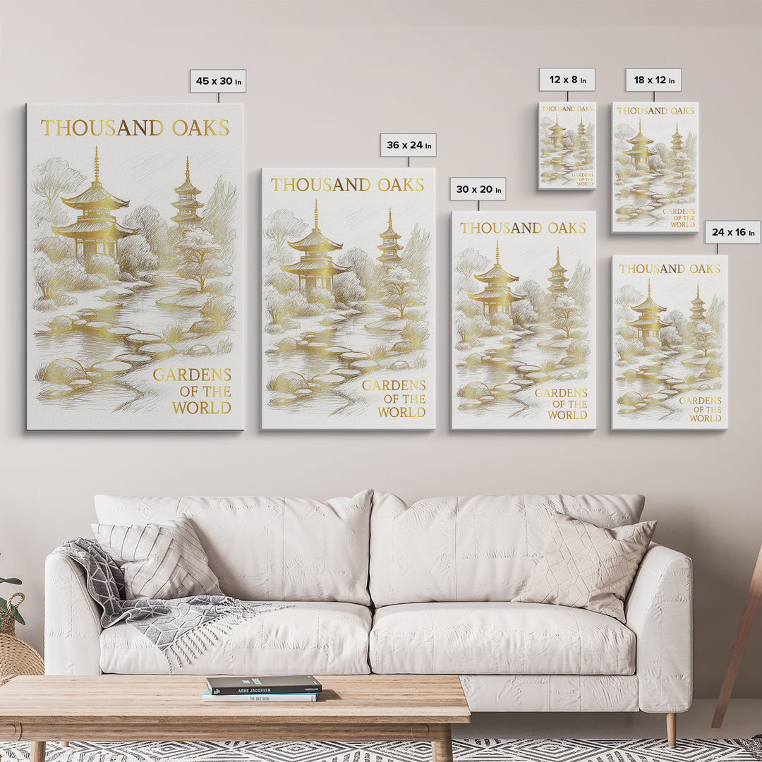 Thousand Oaks California Travel Poster, Canvas Print, White And Gold Sketch Art, Thousand Oaks Travel Art, Travel Print, Poster Print