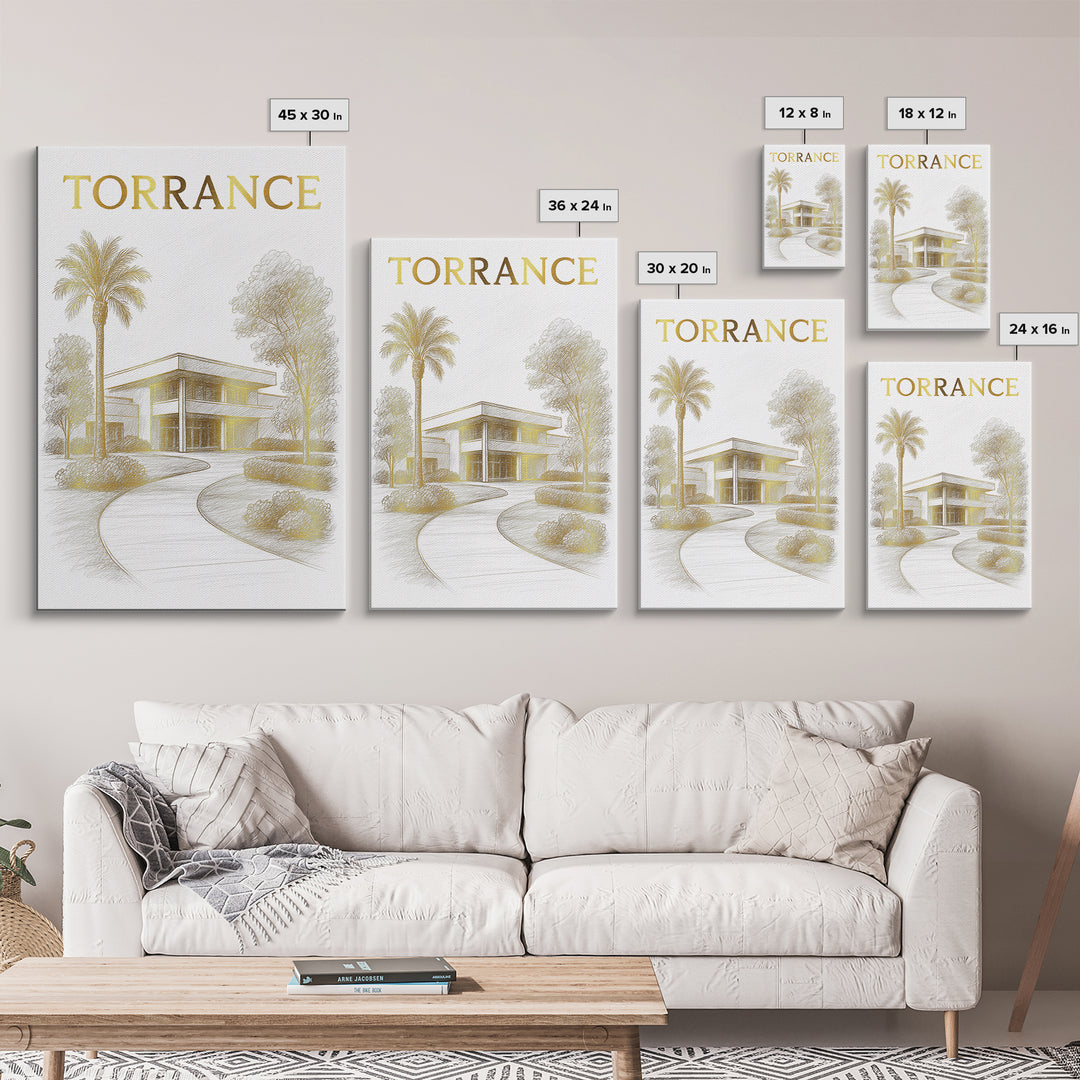 Torrence Travel Poster, Canvas Print, Gold Line Drawing Wall Art, Torrence City Art, Travel Poster Art, Travel Wall Decor, Poster Print