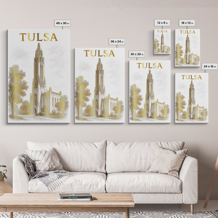 Tulsa Oklahoma Travel Poster, Canvas Print, Gold Line Drawing Wall Art, Tulsa Travel Art, Fine Art Print, Wall Decor, Wanderlust Decor