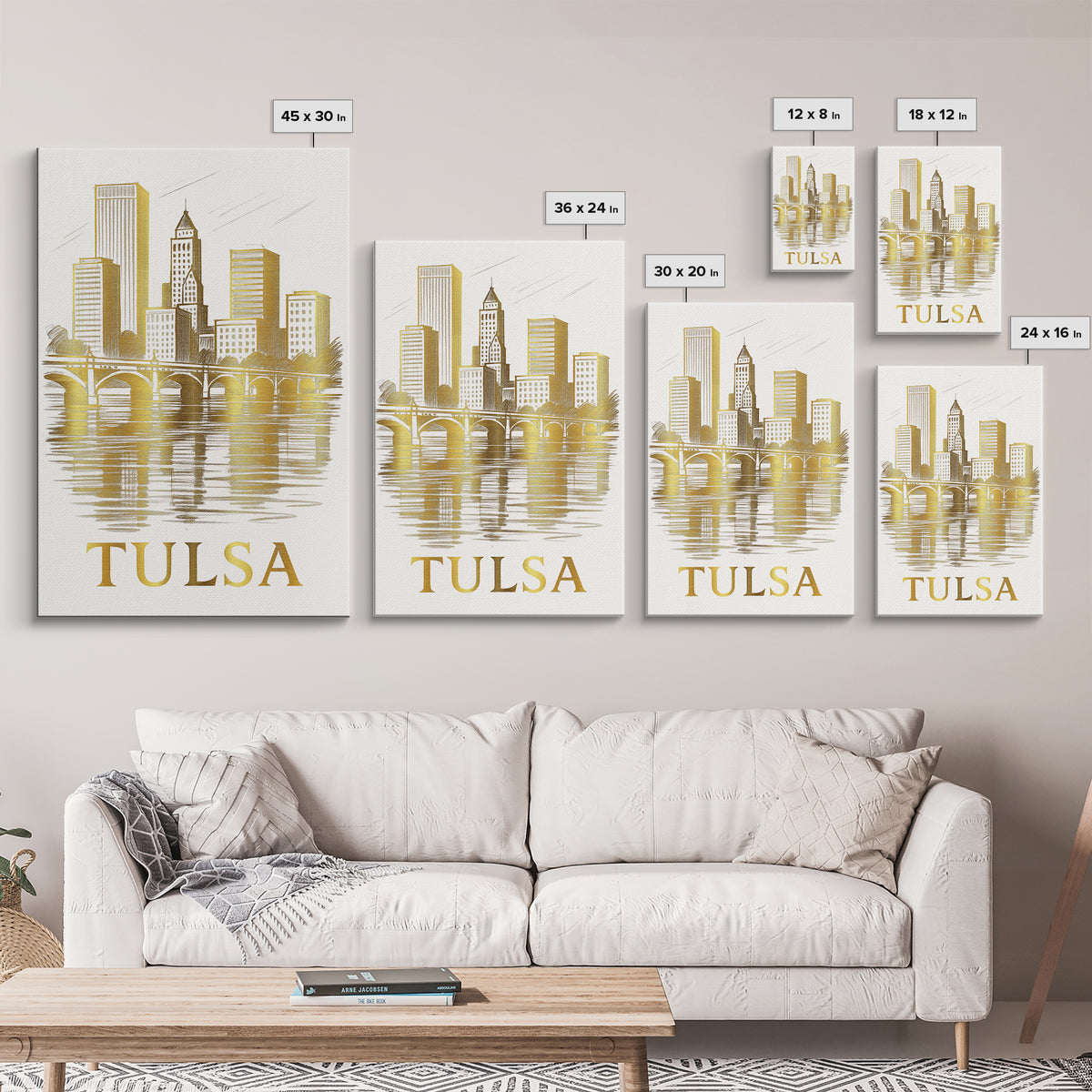 Tulsa Travel Poster, Canvas Print, Gold Line Drawing Wall Art, Tulsa City Art, Travel Wall Art, Travel Art Print, Vintage Travel Print