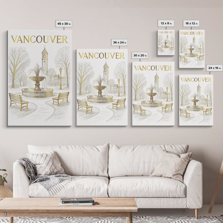Vancouver Washington Travel Poster, Canvas Print, Gold Line Drawing Wall Art, Vancouver Travel Art, Home Office Decor, Living Room Wall Art