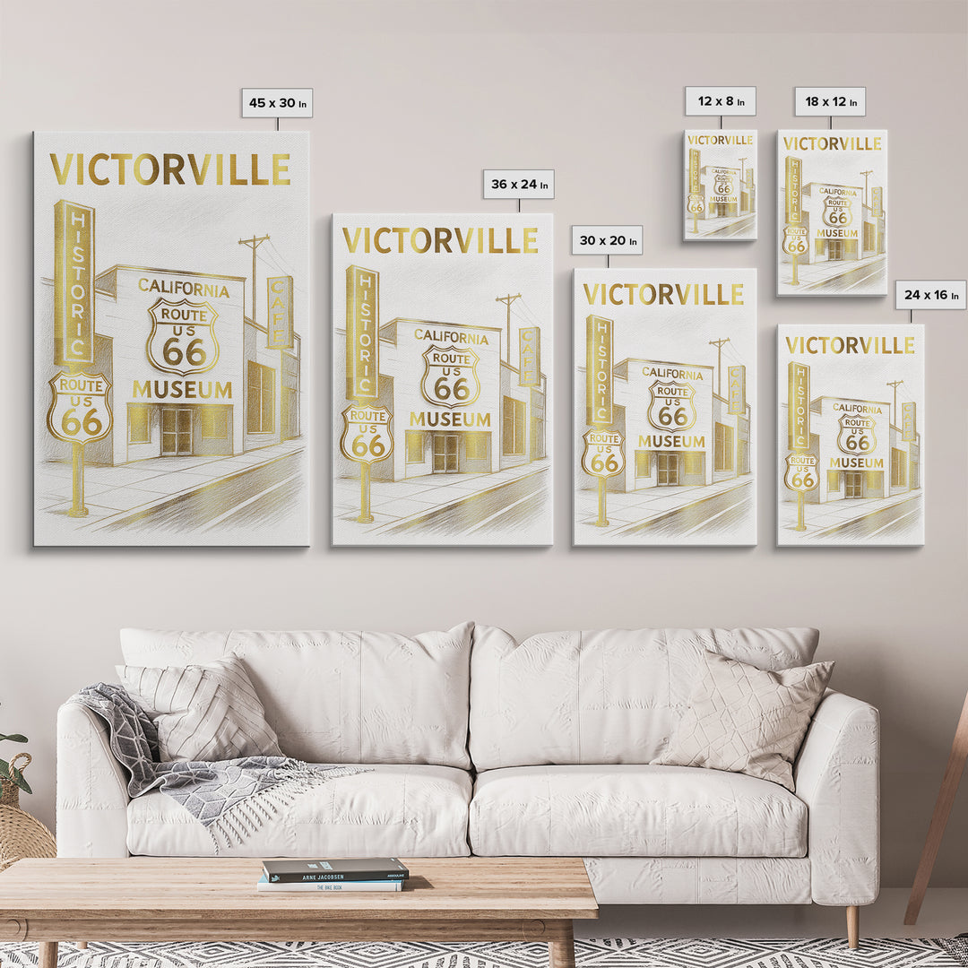 Victorville California Travel Poster, Canvas Print, Gold Line Drawing Wall Art, Victorville Wall Art, Skyline Art, City Art Print, Art Print