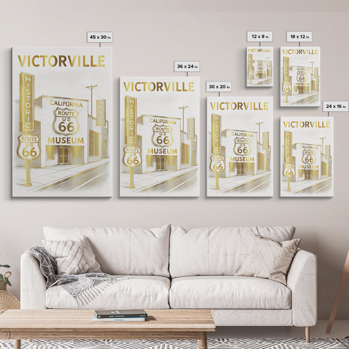 Victorville California Travel Poster, Canvas Print, Gold Line Drawing Wall Art, Victorville Wall Art, Skyline Art, City Art Print, Art Print
