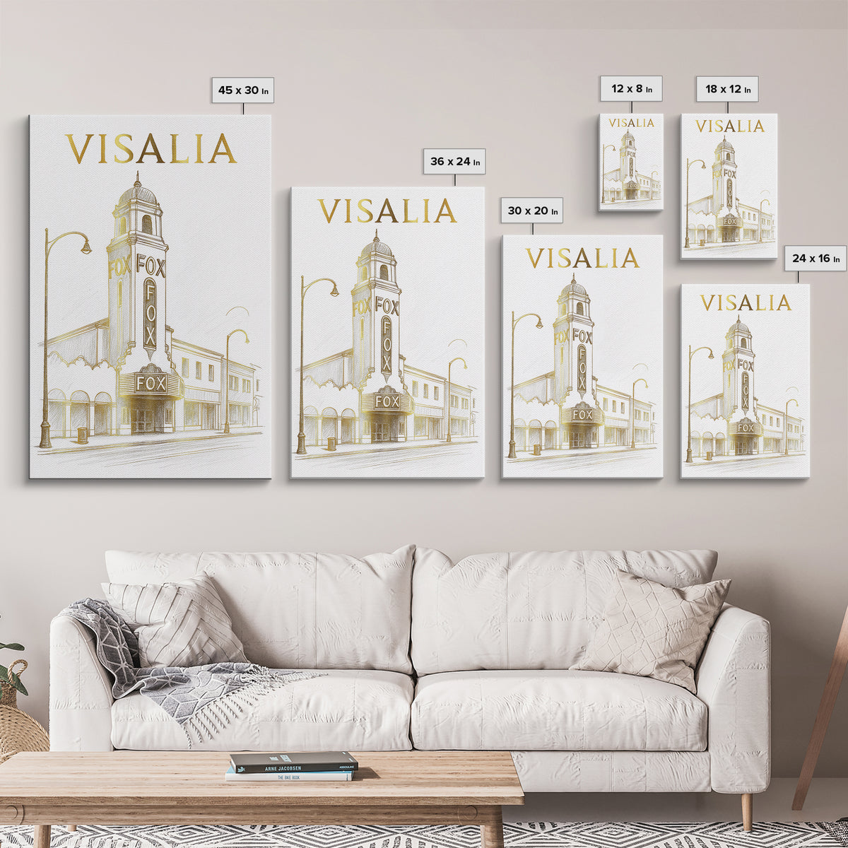 Visalia California Travel Poster, Framed Canvas Print, Elegant City Illustration, Visalia Wall Art, Travel Poster Set, City Travel Prints