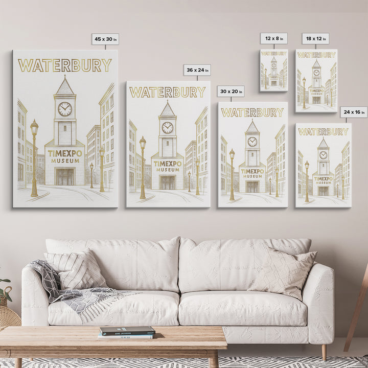 Waterbury Connecticut Travel Poster, Canvas Print, Elegant City Illustration, Waterbury Poster Print, Wanderlust Decor, Travel Wall Decor