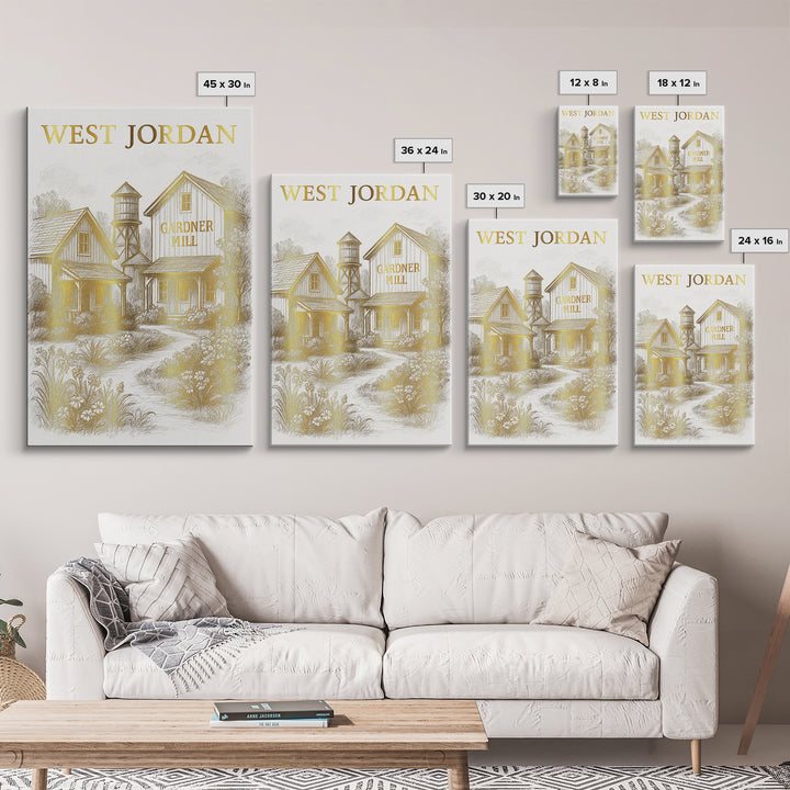 West Jordan Utah Travel Poster, Canvas Print, Elegant City Illustration, West Jordan Wall Art, Vintage Travel Print, City Art Print