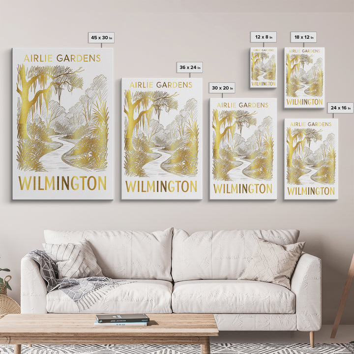 Wilmington Travel Poster, Canvas Print, Gold Line Drawing Wall Art, Wilmington Art Print, Travel Wall Art, City Travel Prints, Wall Art