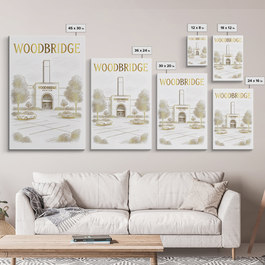 Woodbridge Virginia Travel Poster, Canvas Print, Gold Line Drawing Wall Art, Woodbridge Travel Art, Living Room Wall Art, Wanderlust Decor