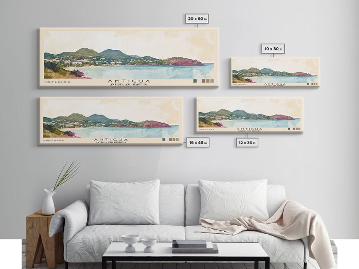Antigua, Antigua and Barbuda Watercolor Beach Print, Vacation Gift, Antigua and Barbuda Wall Art, Framed Canvas Print, Framed Beach Painting