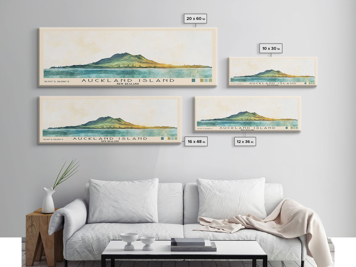 Auckland Island, New Zealand Watercolor Print, Vacation Gift, New Zealand Wall Art, Beach Painting, Beach Decor, Large Wall Art, Wood Frame Art