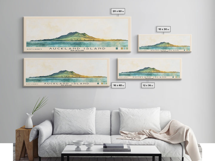 Auckland Island, New Zealand Watercolor Print, Vacation Gift, New Zealand Wall Art, Beach Painting, Beach Decor, Large Wall Art, Wood Frame Art