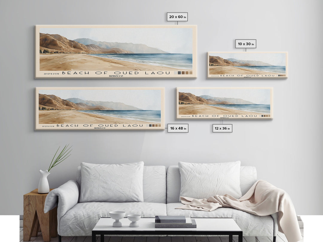 Beach of Oued Laou, Morocco Watercolor Print, Vacation Gift, Morocco Wall Art, Beach Painting, Beach Decor, Large Wall Art, Wood Frame Art