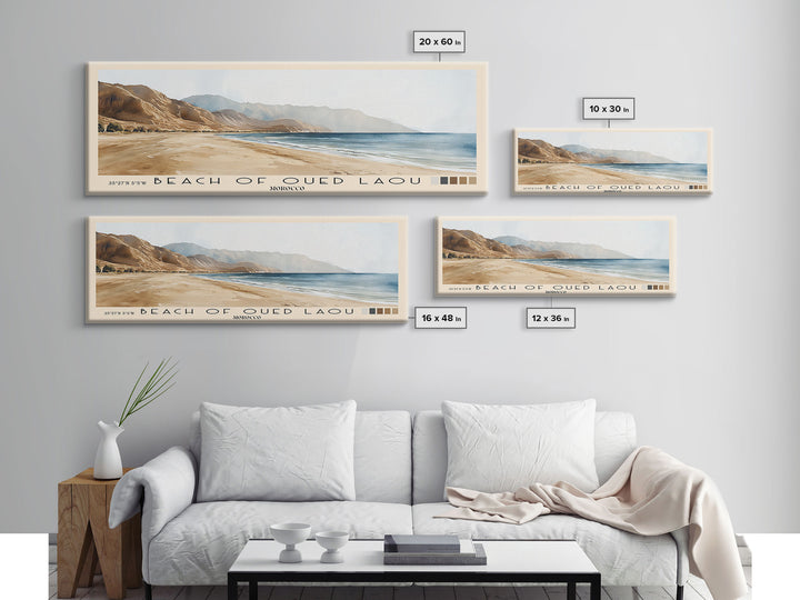 Beach of Oued Laou, Morocco Watercolor Print, Vacation Gift, Morocco Wall Art, Beach Painting, Beach Decor, Large Wall Art, Wood Frame Art