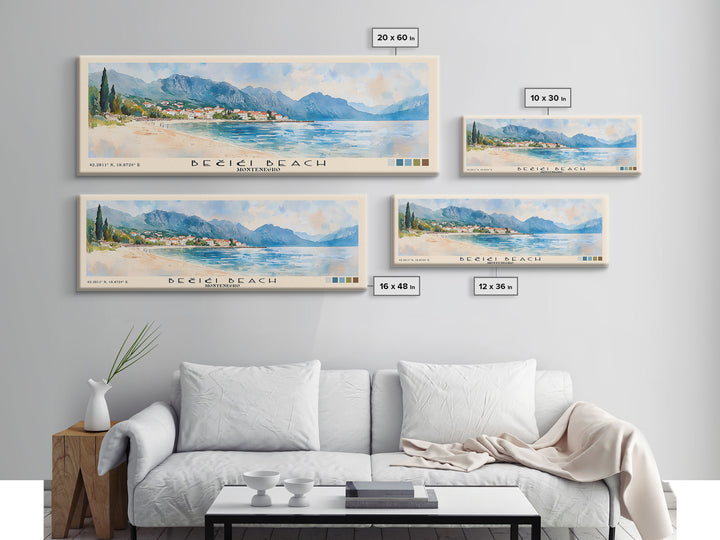 Bečići Beach, Montenegro Watercolor Print, Vacation Gift, Montenegro Wall Art, Beach Painting, Beach Decor, Large Wall Art, Wood Frame Art
