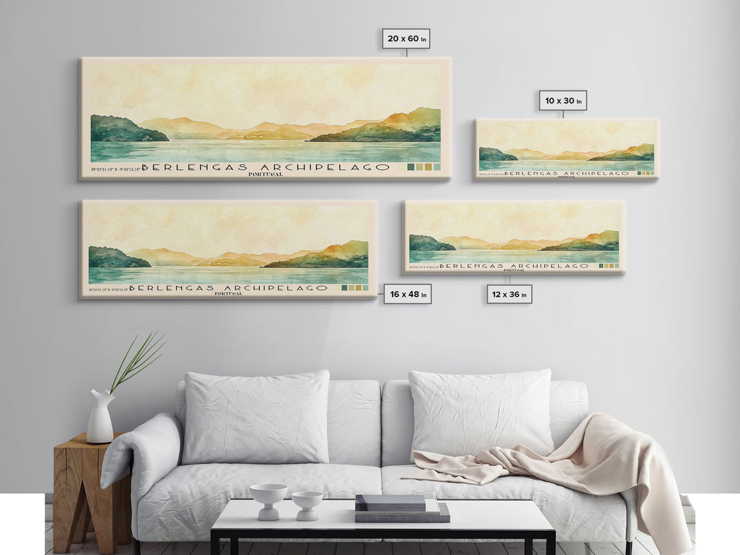 Berlengas Archipelago, Portugal Watercolor Print, Vacation Gift, Portugal Wall Art, Beach Painting, Beach Decor, Large Wall Art, Wood Frame Art