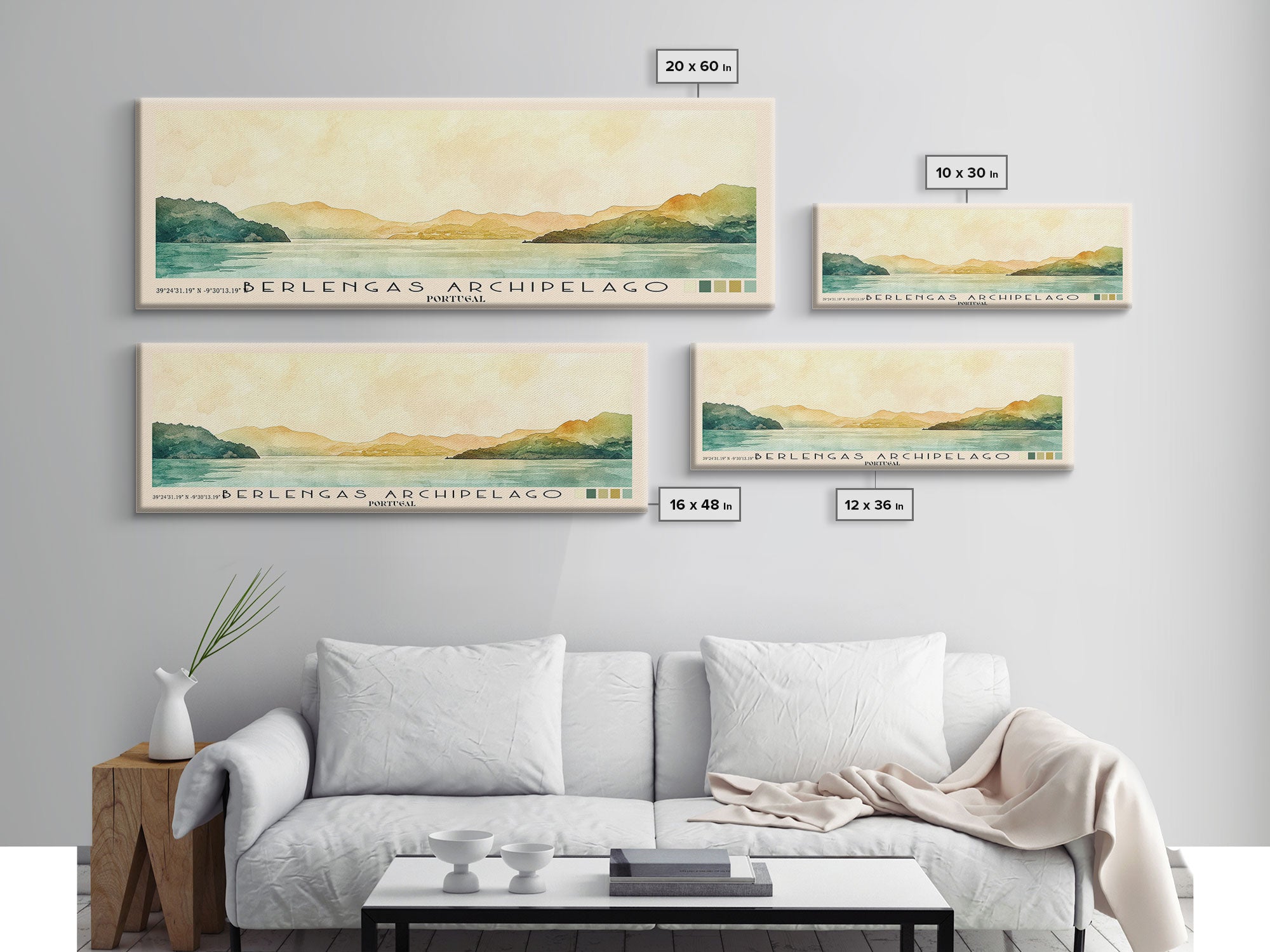 Berlengas Archipelago, Portugal Watercolor Print, Vacation Gift, Portugal Wall Art, Beach Painting, Beach Decor, Large Wall Art, Wood Frame Art