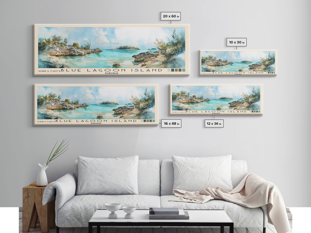 Blue Lagoon Island, Bahamas Watercolor Print, Vacation Gift, Bahamas Wall Art, Beach Painting, Beach Decor, Large Wall Art, Wood Frame Art