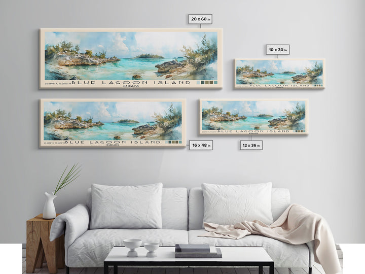 Blue Lagoon Island, Bahamas Watercolor Print, Vacation Gift, Bahamas Wall Art, Beach Painting, Beach Decor, Large Wall Art, Wood Frame Art