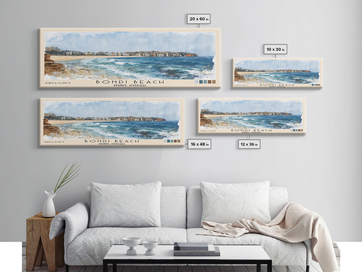 Bondi Beach, Sydney, Australia Watercolor Print, Vacation Gift, Sydney, Australia Wall Art, Beach Painting, Beach Decor, Large Wall Art, Wood Frame Art