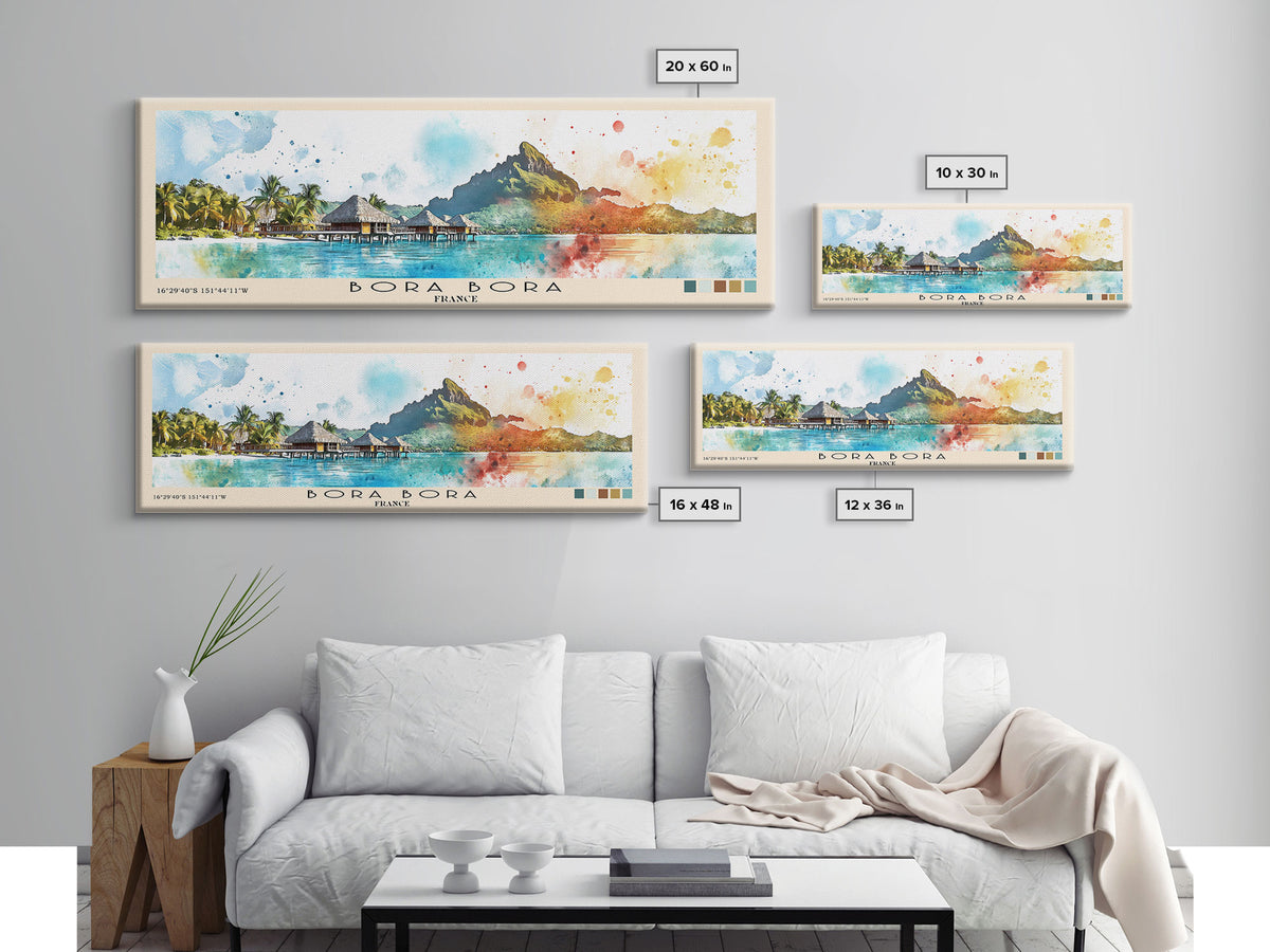 Bora Bora, France Watercolor Beach Print, Vacation Gift, France Wall Art, Framed Canvas Print, Framed Beach Painting