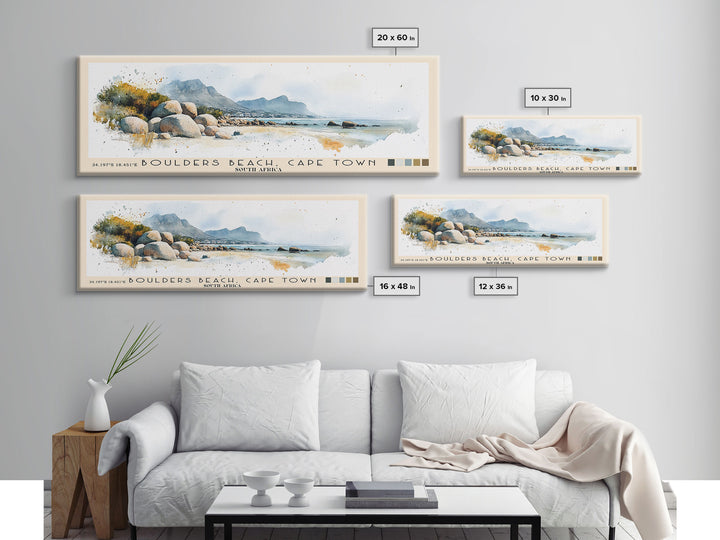 Boulders Beach, Cape Town, South Africa Watercolor Print, Vacation Gift, South Africa Wall Art, Beach Painting, Beach Decor, Large Wall Art, Wood Frame Art