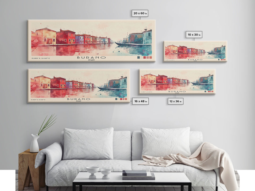 Burano, Italy Watercolor Print, Vacation Gift, Italy Wall Art, Beach Painting, Beach Decor, Large Wall Art, Wood Frame Art