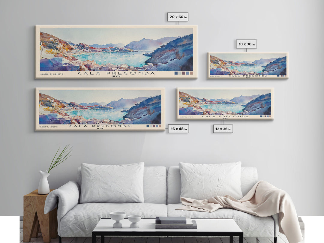 Cala Pregonda, Spain Watercolor Print, Vacation Gift, Spain Wall Art, Beach Painting, Beach Decor, Large Wall Art, Wood Frame Art