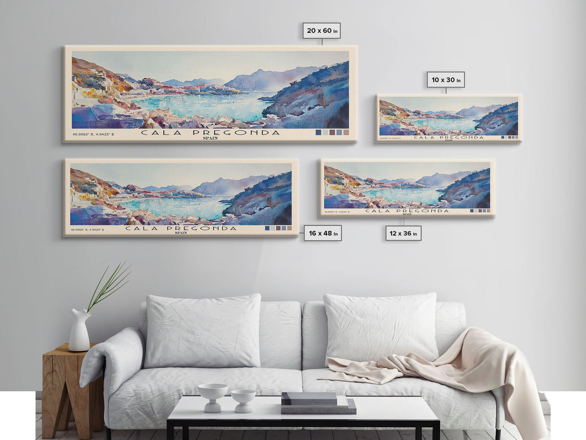 Cala Pregonda, Spain Watercolor Print, Vacation Gift, Spain Wall Art, Beach Painting, Beach Decor, Large Wall Art, Wood Frame Art