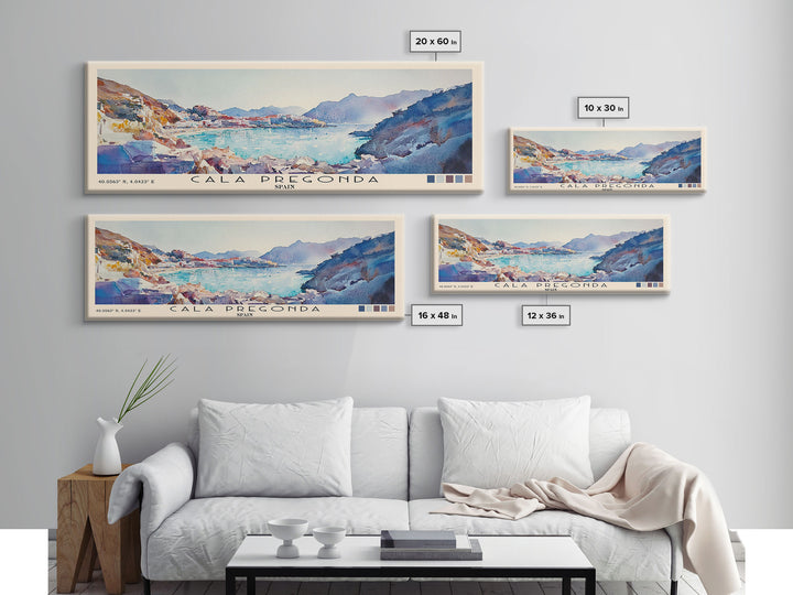 Cala Pregonda, Spain Watercolor Print, Vacation Gift, Spain Wall Art, Beach Painting, Beach Decor, Large Wall Art, Wood Frame Art