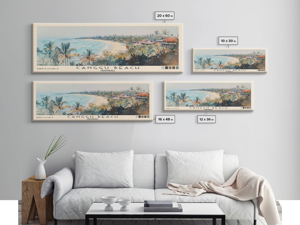 Canggu Beach, Indonesia Watercolor Print, Vacation Gift, Indonesia Wall Art, Beach Painting, Beach Decor, Large Wall Art, Wood Frame Art