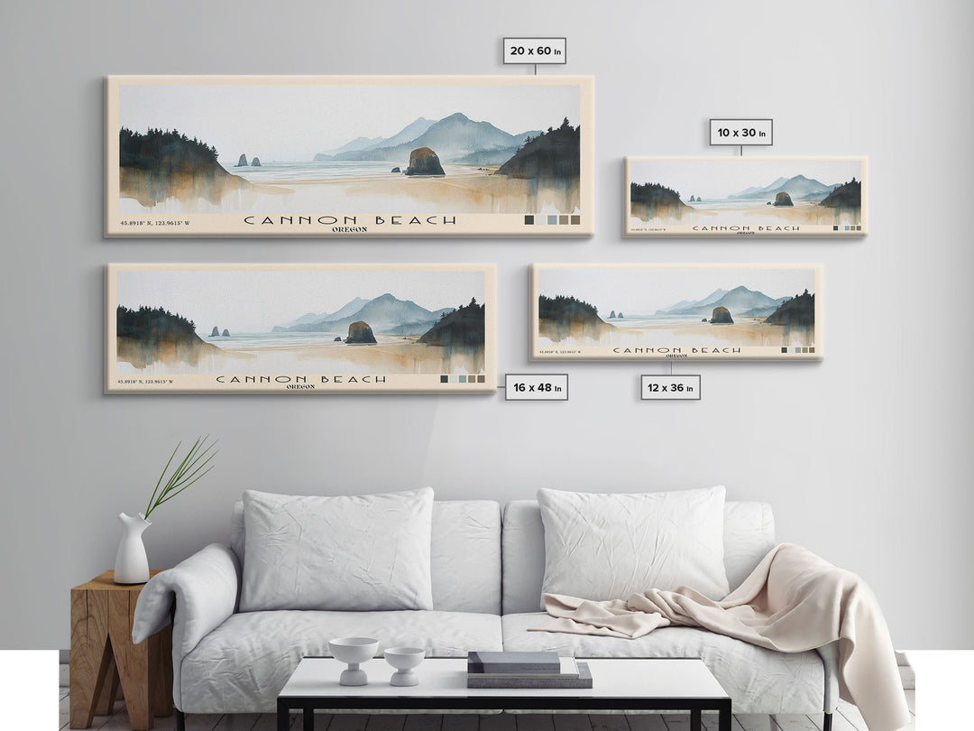 Cannon Beach, Oregon Watercolor Beach Print, Vacation Gift, Oregon Wall Art, Framed Canvas Print, Framed Beach Painting