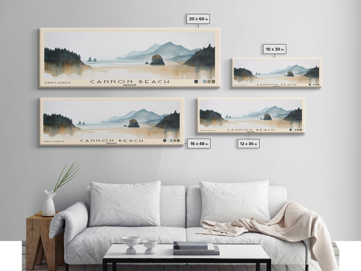 Cannon Beach, Oregon Watercolor Beach Print, Vacation Gift, Oregon Wall Art, Framed Canvas Print, Framed Beach Painting