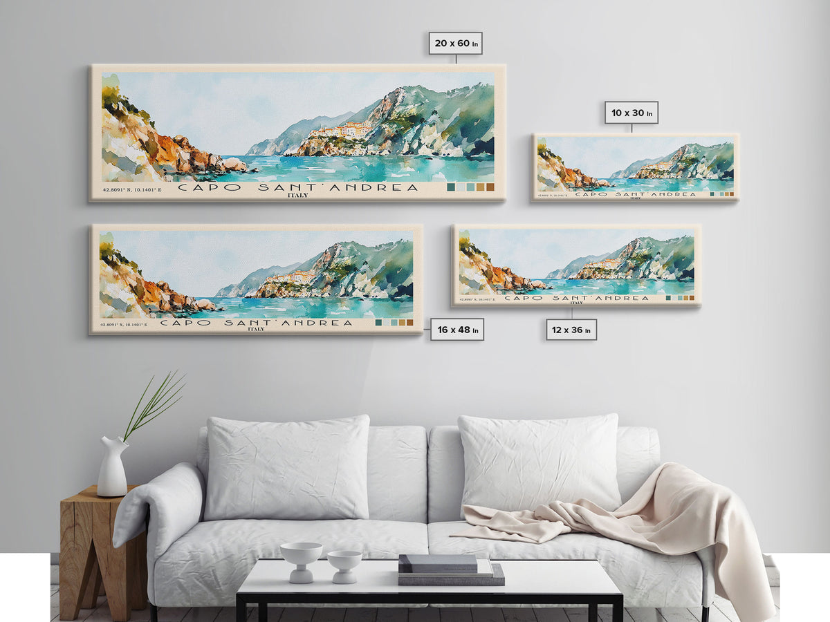 Capo Sant’Andrea, Italy Watercolor Print, Vacation Gift, Italy Wall Art, Beach Painting, Beach Decor, Beach Or Lakehouse Art