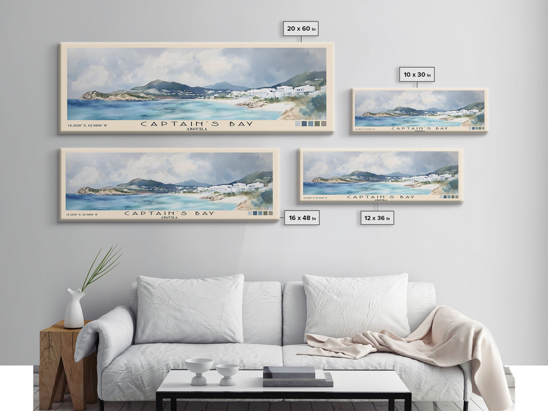 Captain's Bay, Anguila Watercolor Print, Vacation Gift, Anguila Wall Art, Beach Painting, Beach Decor, Large Wall Art, Wood Frame Art