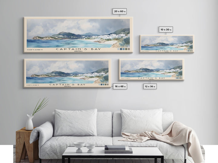 Captain's Bay, Anguila Watercolor Print, Vacation Gift, Anguila Wall Art, Beach Painting, Beach Decor, Large Wall Art, Wood Frame Art