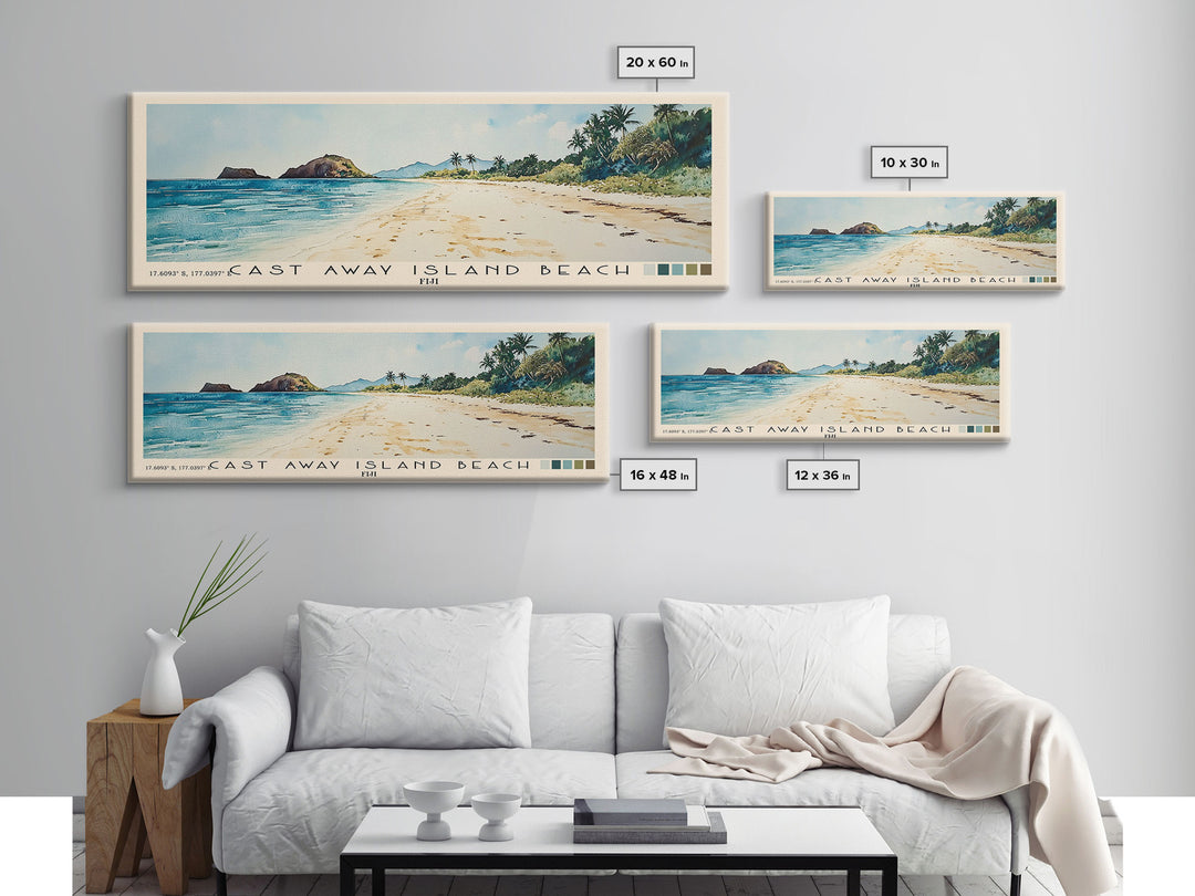 Cast Away Island Beach, Fiji Watercolor Print, Vacation Gift, Fiji Wall Art, Beach Painting, Beach Decor, Large Wall Art, Wood Frame Art