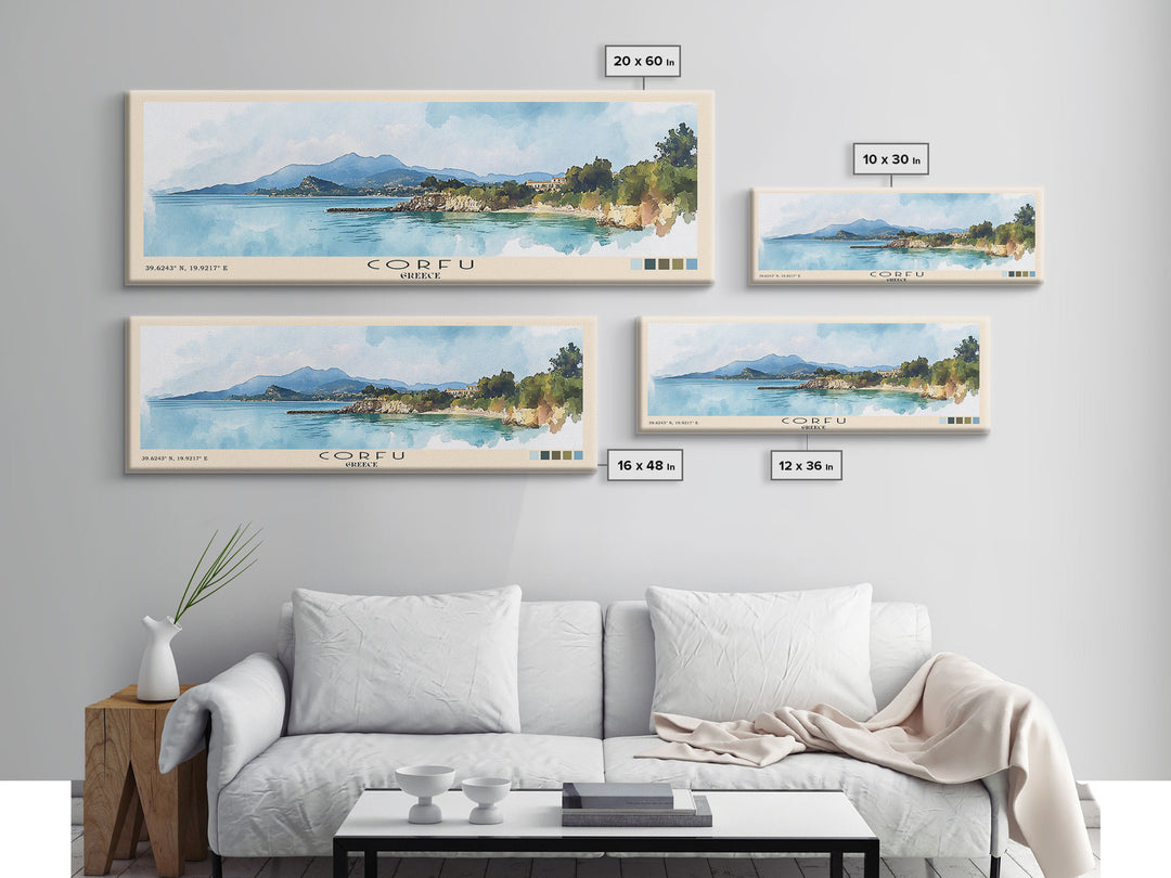 Corfu, Greece Watercolor Beach Print, Vacation Gift, Greece Wall Art, Beach Painting, Beach Decor, Beach Painting