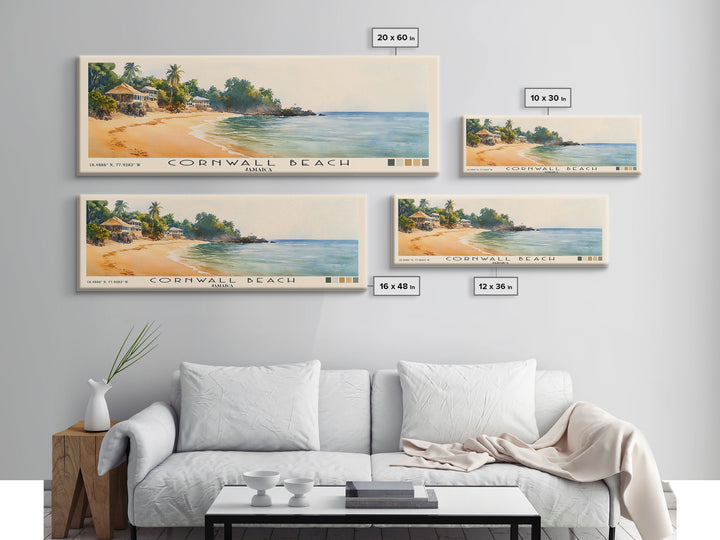 Cornwall Beach, Jamaica Watercolor Beach Print, Vacation Gift, Jamaica Wall Art, Framed Canvas Print, Framed Beach Painting