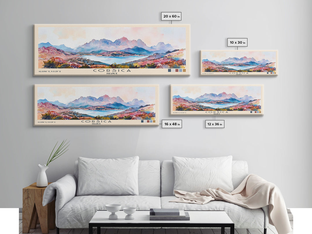 Corsica, France Watercolor Print, Vacation Gift, France Wall Art, Beach Painting, Beach Decor, Large Wall Art, Wood Frame Art